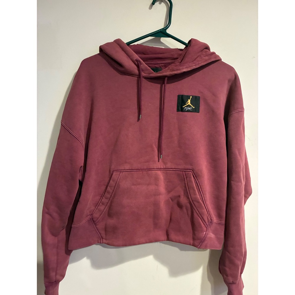 Jordan Flight Fleece Hoodie Womens Small Loose Fit Cropped Burgundy Sweatshirt